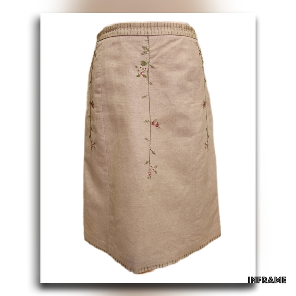BCBGMaxAzria Collection Linen Skirt with Embroidery and Stitching Detail - Picture 2 of 11
